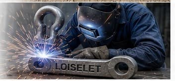 Svetsare i arbete på en schackel i stål