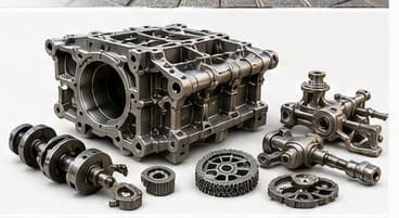 Gammalt motorblock och restaurerade mekaniska detaljer