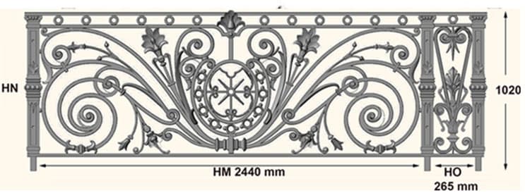 Balustrad, utsmyckad räcke i gjutjärn